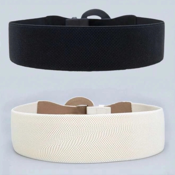 2 Elastic/Faux Leather Belts - Picture 2 of 4